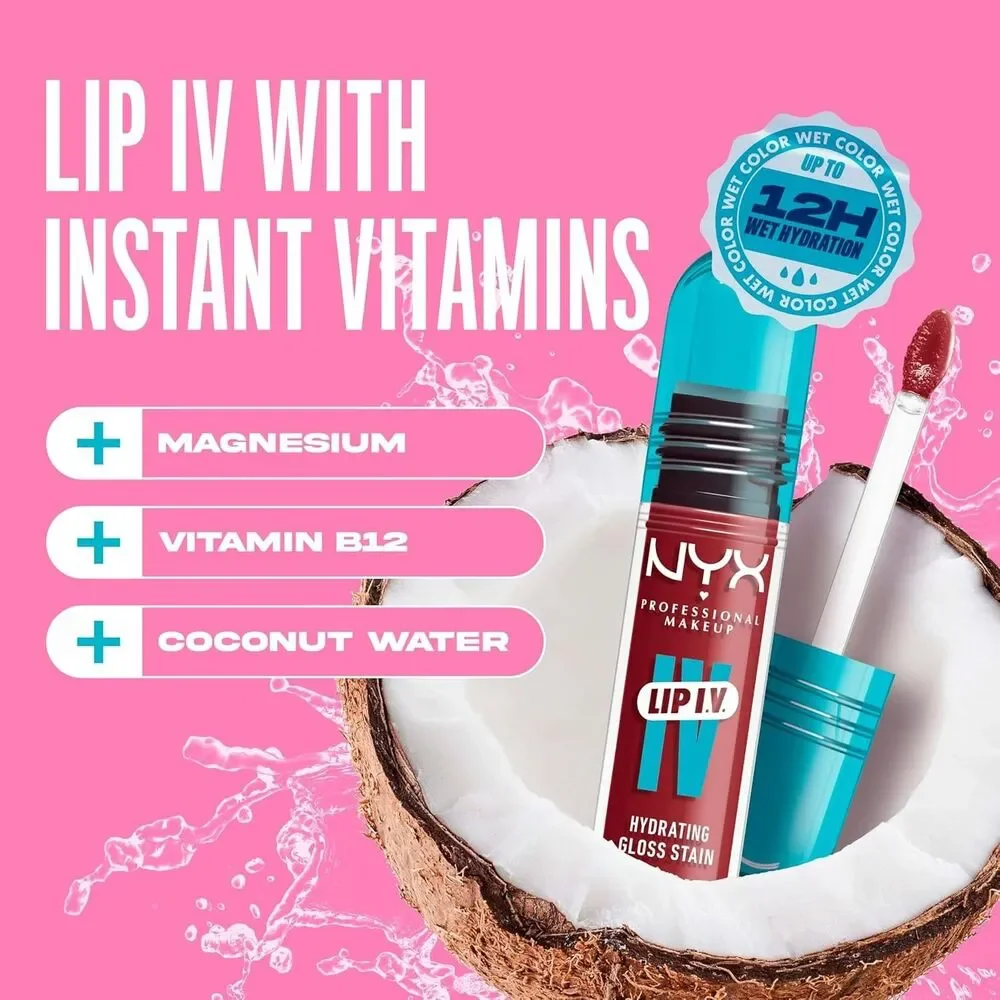 NYX Professional Makeup Lip IV Hydrating Gloss Stain 12Hr Bubblegum Burst 0.16oz